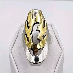 Vintage Taxco Sterling Silver 925 Brass Flame Fire Two Tone Ring Size 8
